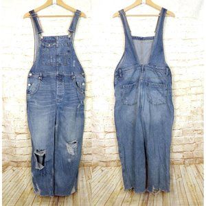 Free People Womens Blue Denim Distressed Baggy Boyfriend Jean Overalls Size 28
